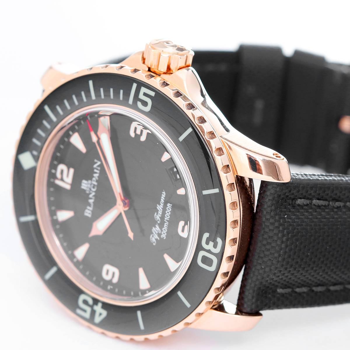 Women's or Men's Blancpain Rose Gold Black Dial 50 Fathoms Automatic Wristwatch 