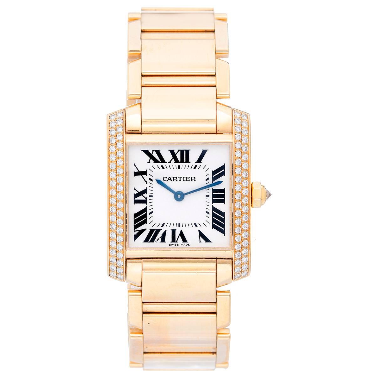 Cartier Yellow Gold Diamond Tank Francaise Midsize Quartz Wristwatch 