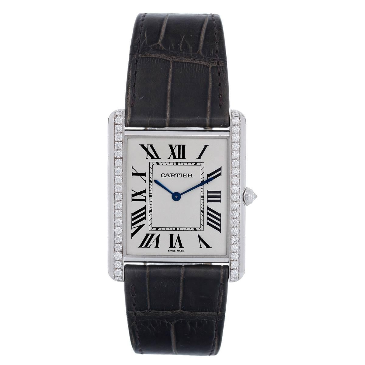 Cartier Diamond White Gold Tank Louis Manual Wind Wristwatch 