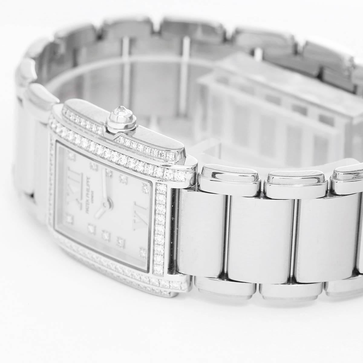 Patek Philippe Ladies White Gold Diamond Twenty-4 Quartz Wristwatch In Excellent Condition In Dallas, TX