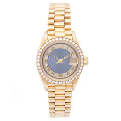 Rolex Ladies Yellow Gold President Diamond Bezel Automatic Wristwatch