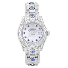 Rolex Ladies White Gold Diamonds Sapphire Pearlmaster Masterpiece Wristwatch