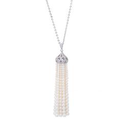  Diamond White Gold and Pearl Tassel Necklace
