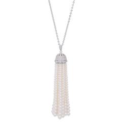 Pearl Diamond White Gold Tassels Necklace