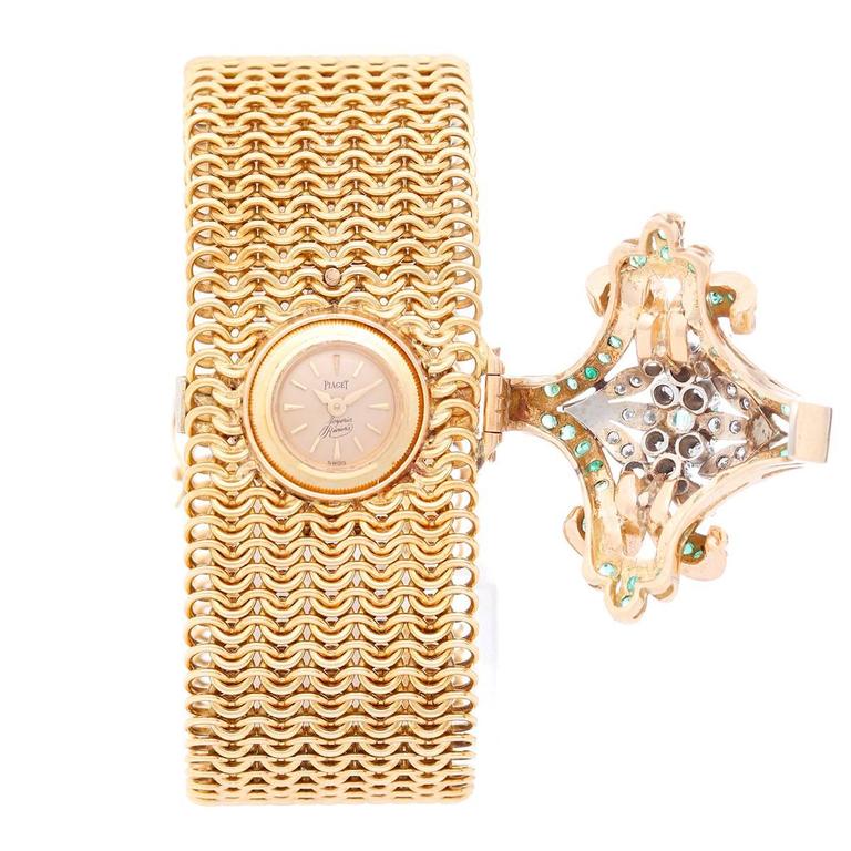 Piaget Yellow Gold Diamond Emerald Champagne Dial Custom Wristwatch For ...