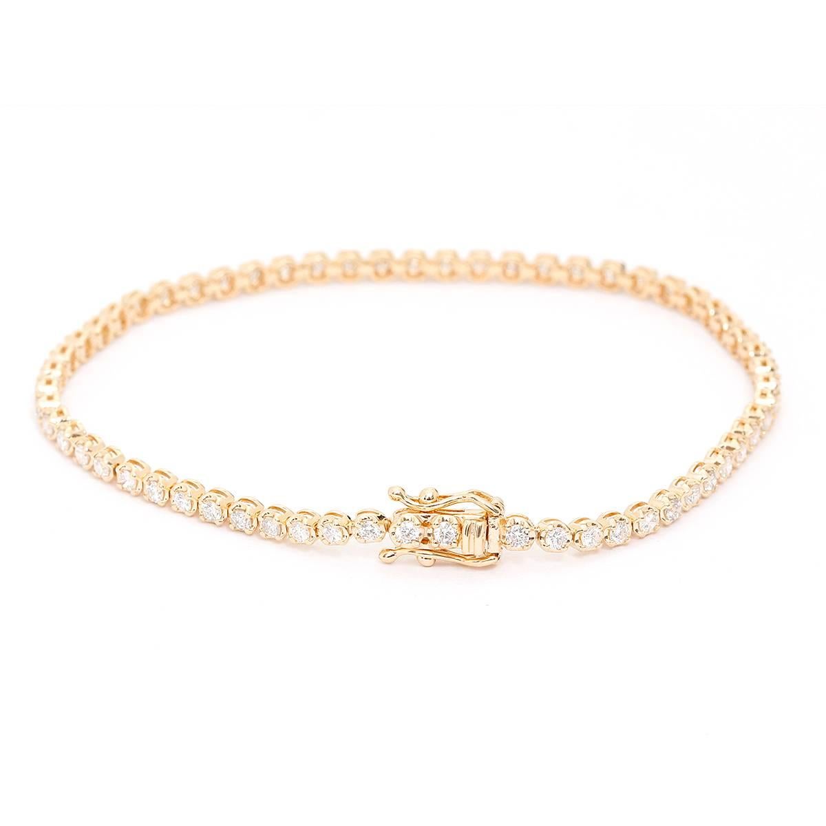 Yellow Gold 1.56 ct. Diamond Tennis Bracelet Size 6 3/4 - . This stunning tennis bracelet features 1.56 carats of SI2-SI3 clarity and HI-color diamonds set in 14k yellow gold. Bracelet measures apx. 6 3/4 inches in length. Total weight is 5.3 grams.