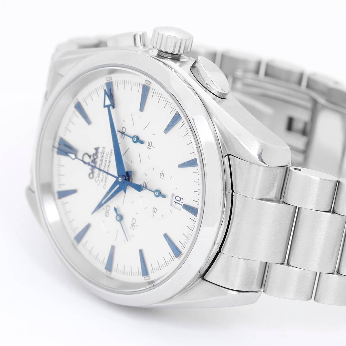 Omega Seamaster Aqua Terra  XL Chronograph Men's Steel Watch 2512.30.00 -  Automatic winding. Stainless steel case with smooth bezel and exposition back (42mm diameter). Silver dial with date at 6 o'clock and blue hands and markers. Stainless steel