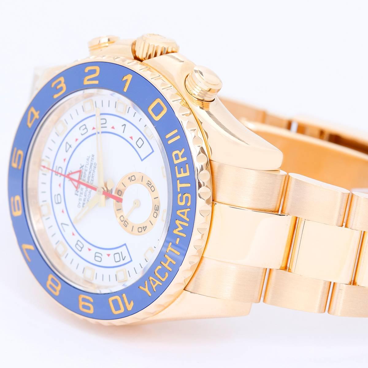 Men's Rolex Yacht-Master II Regatta 18k Yellow Gold Watch 116688 -  Automatic winding, Regatta Chronograph, 31 jewels, sapphire crystal. 18k yellow gold case with rotatable Ring Command bezel with blue insert (44mm diameter). White dial with
