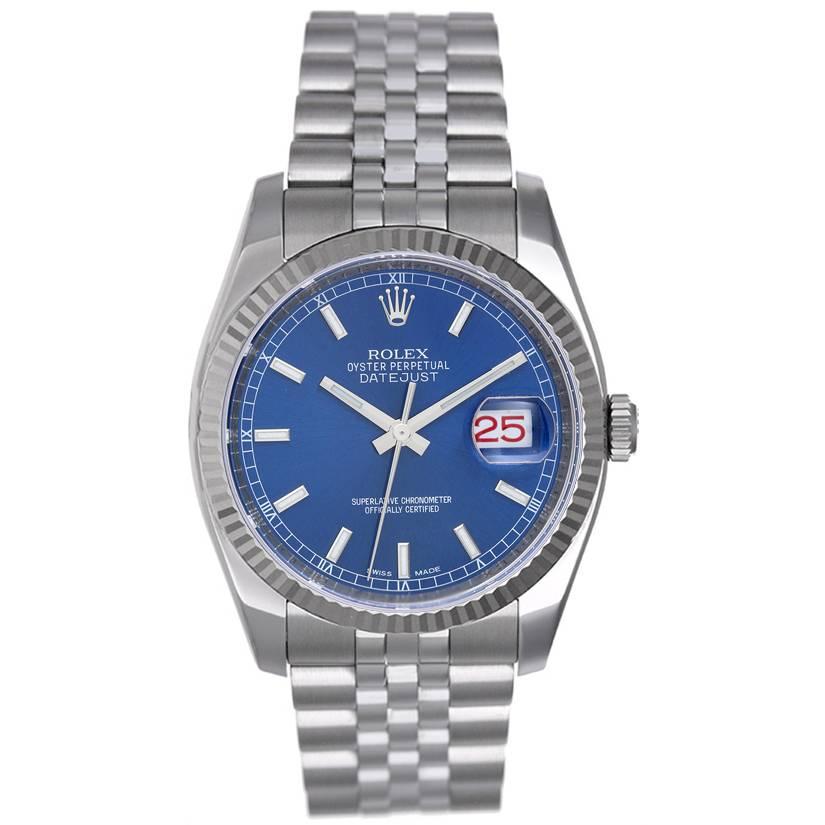 Rolex Stainless Steel Blue Dial Datejust Wristwatch Ref 116234