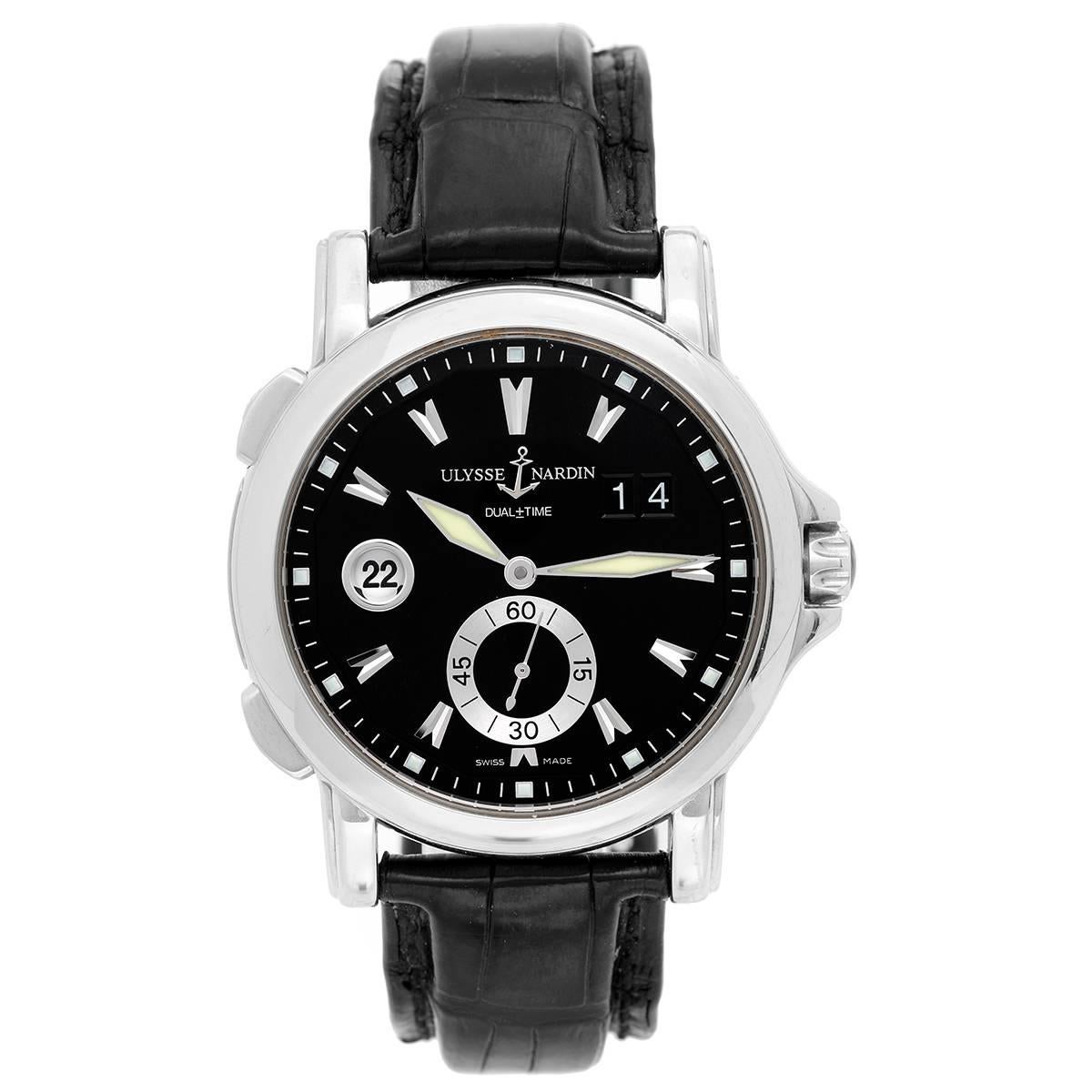 Ulysse Nardin Stainless Steel Black dial Dual Time Automatic Wristwatch