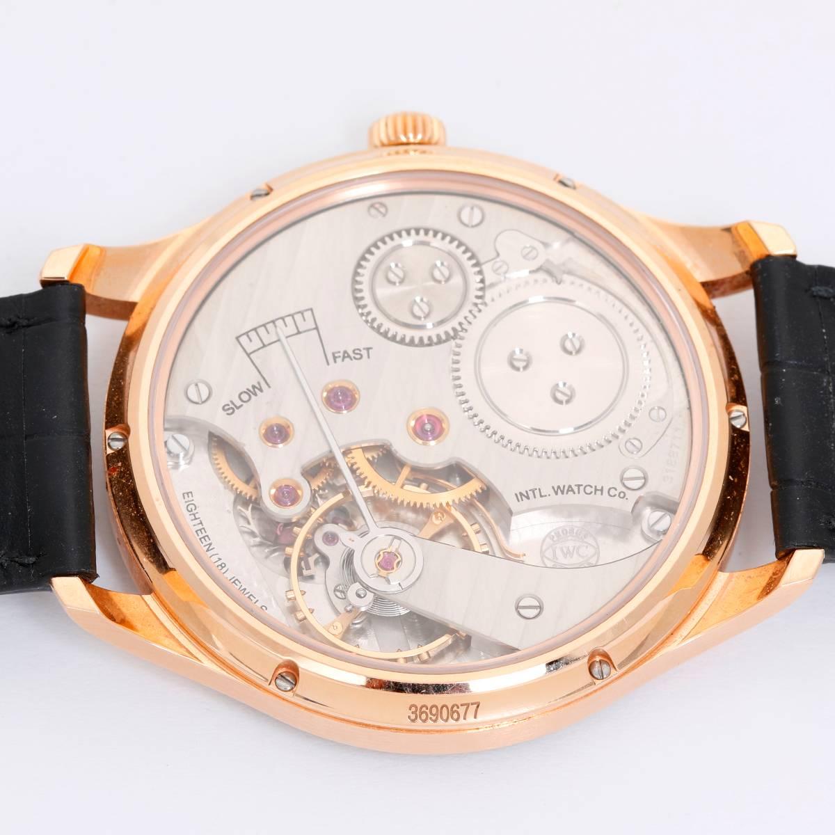 IWC Portuguese Rose Gold Black dial Manual Winding Wristwatch In Excellent Condition In Dallas, TX