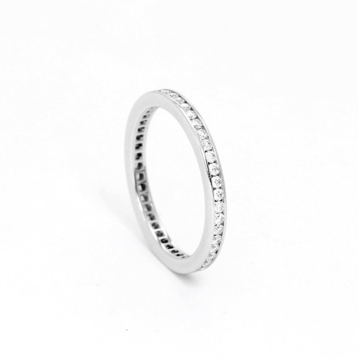 Cartier Platinum  1.9mm Diamond Band Size 6 1/4 - . Pre-owned with Cartier box and papers .285 cts. Total weight 2.5 grams.
