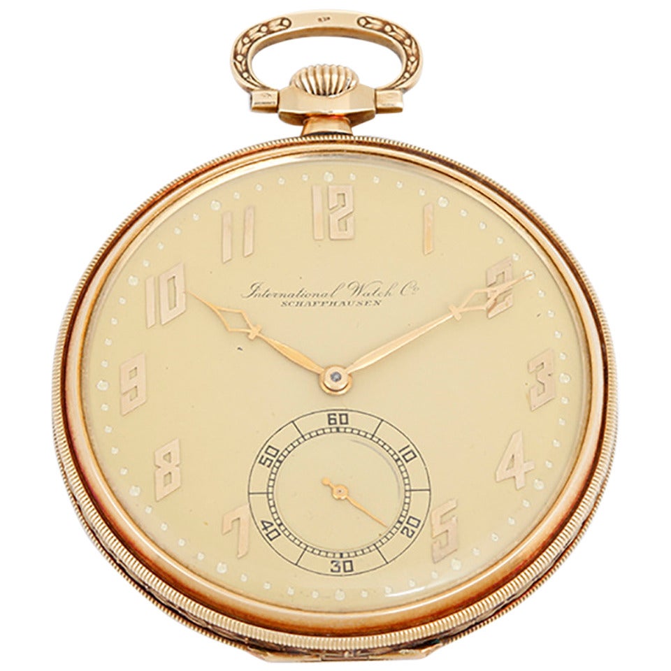 IWC Yellow Gold Open Face Manual Wind Pocket Watch