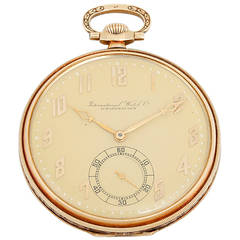 Vintage IWC Yellow Gold Open Face Manual Wind Pocket Watch
