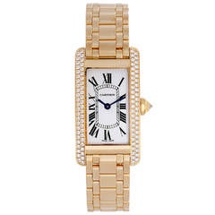 Cartier Lady's Yellow Gold Diamond Tank Americaine Wristwatch Ref WB7012K2