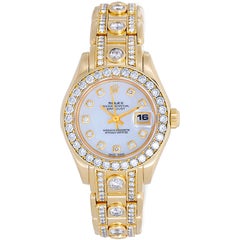 Rolex Lady's Yellow Gold Masterpiece Pearlmaster Diamond Wristwatch Ref 69298
