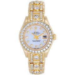 Rolex Lady's Yellow Gold Masterpiece Pearlmaster Diamond Wristwatch Ref 69298 11