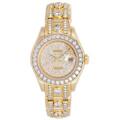 Rolex Lady's Gelbgold Diamant Masterpiece Pearlmaster Armbanduhr Ref 69298