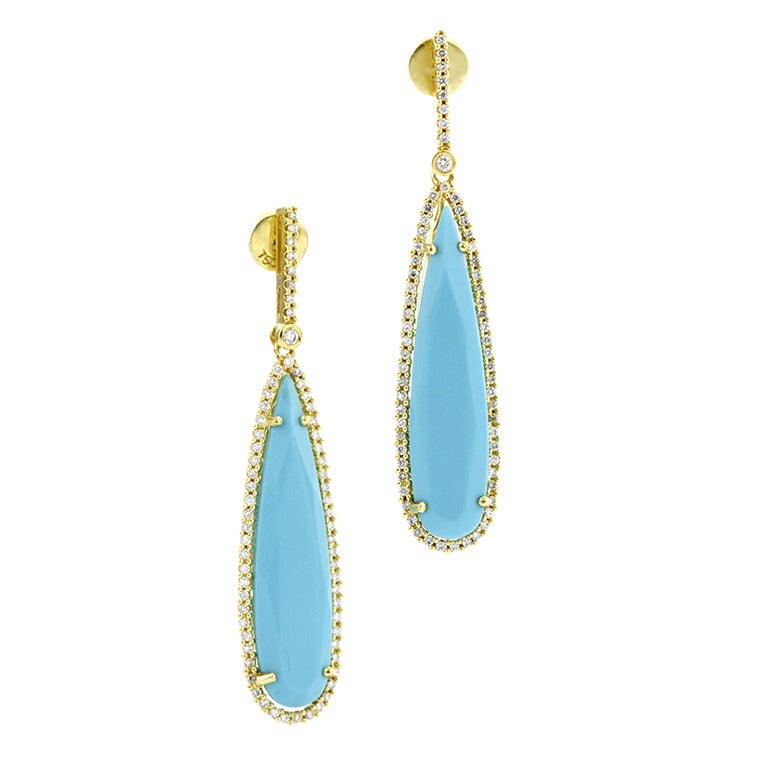 Persian Turquoise Diamond Gold Drop Earrings