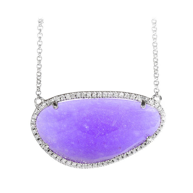Amazing Lavender Jade Diamond Gold Necklace