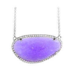 Amazing Lavender Jade Diamond Gold Necklace