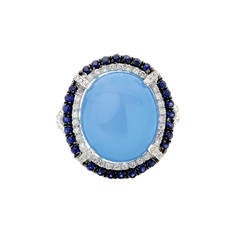 Beautiful Chalcedony Sapphire Gold Diamond Ring