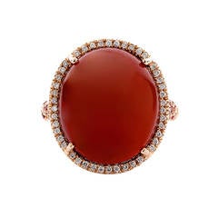 Amazing Red Agate Orange Sapphire Diamond Gold Ring