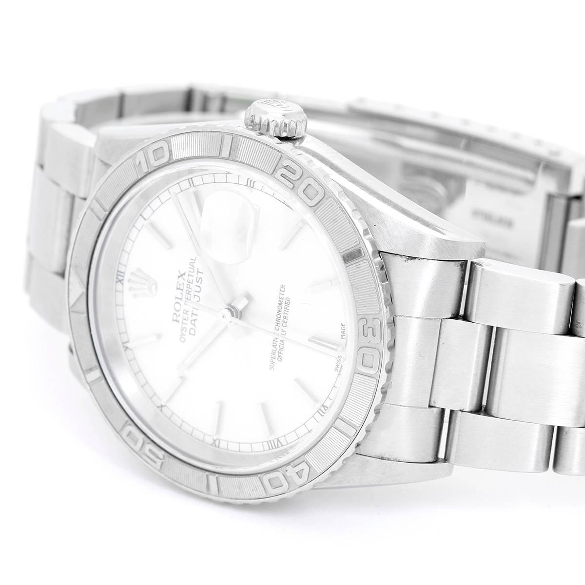 Rolex Turnograph Datejust  Men's Steel Watch 16264 -  Automatic winding, 31 jewels, Quickset, sapphire crystal. 	Stainless steel case with 18k white gold Thunderbird bezel (36mm diameter). Silvered  dial with stick markers; date. Stainless steel