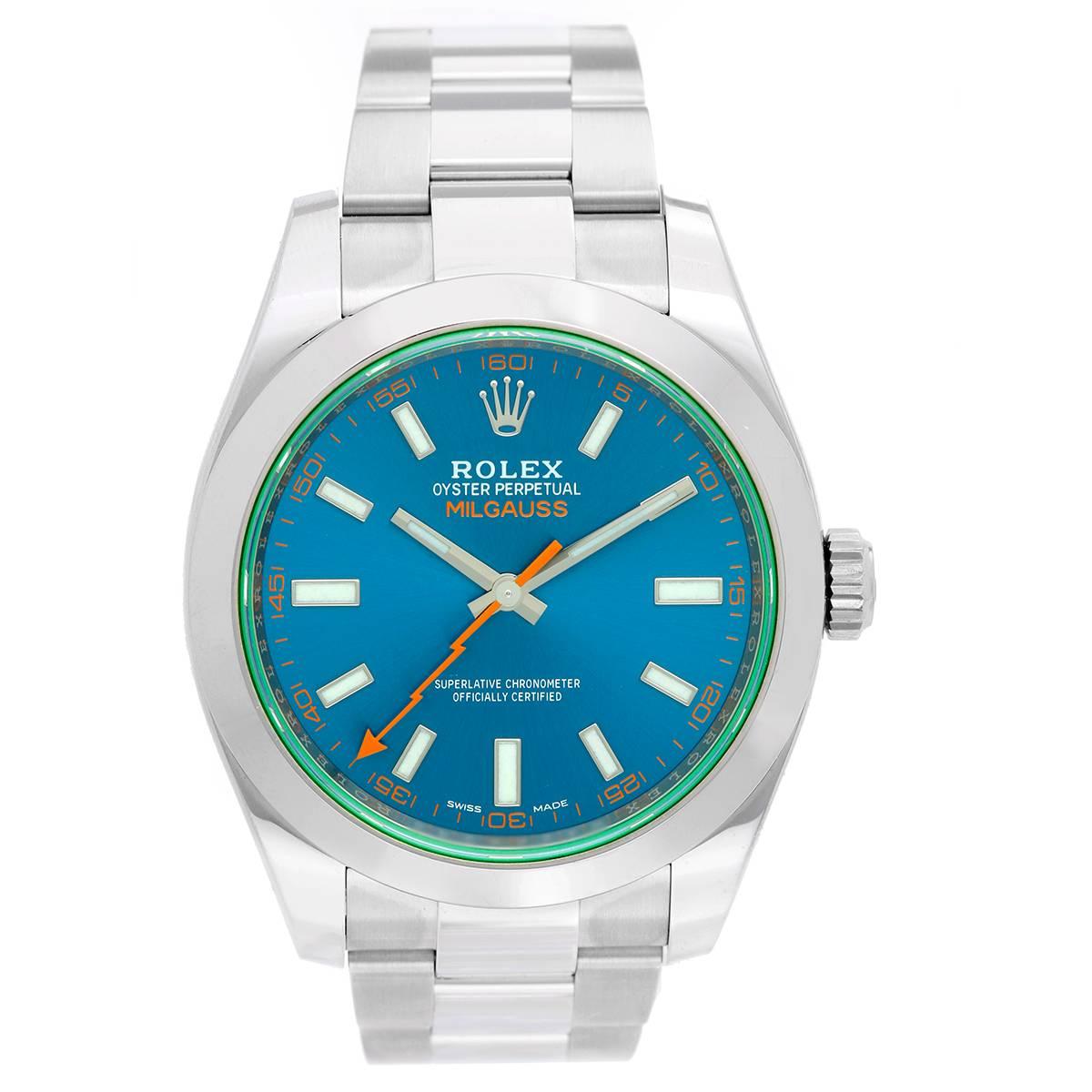 Rolex Stainless Steel Blue Milgauss Oyster Automatic Wristwatch Ref 116400 GV