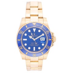 Rolex Yellow Gold Submariner Blue Dial Automatic Wristwatch Ref 116618