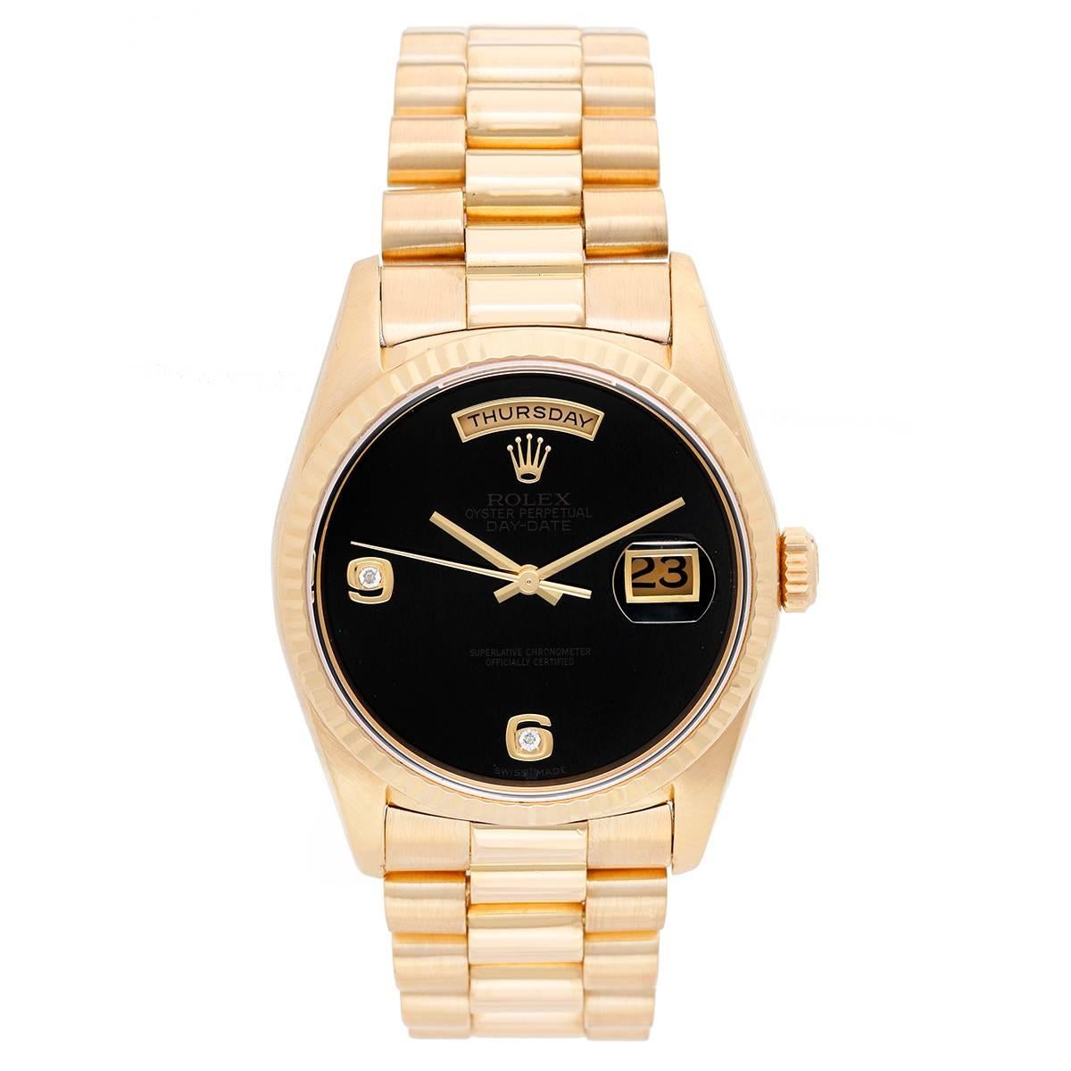Rolex yellow gold President Day-Date Onyx Dial Automatic Wristwatch Ref ...