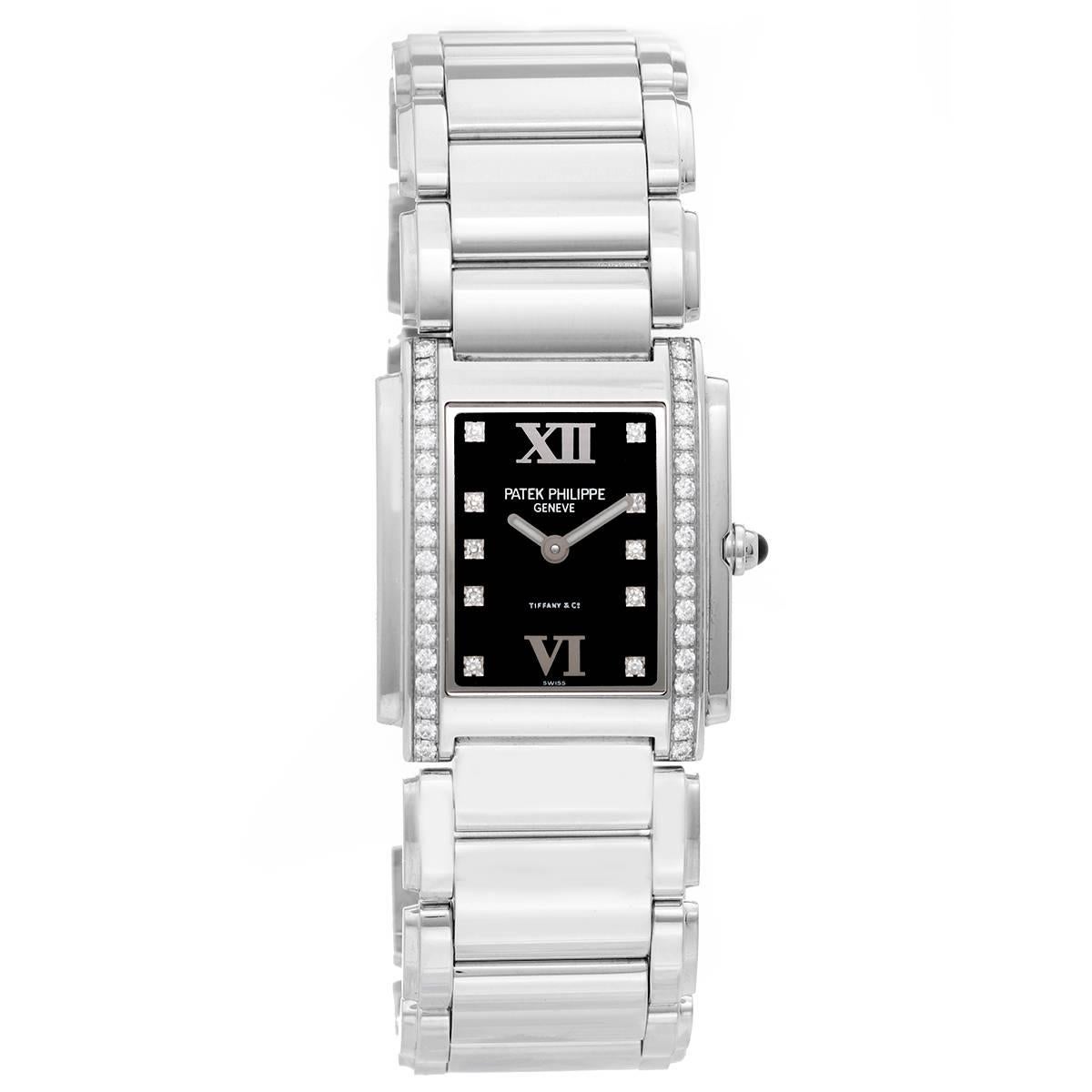 Patek Philippe Ladies 24 Stainless Steel Diamond Quartz Wristwatch