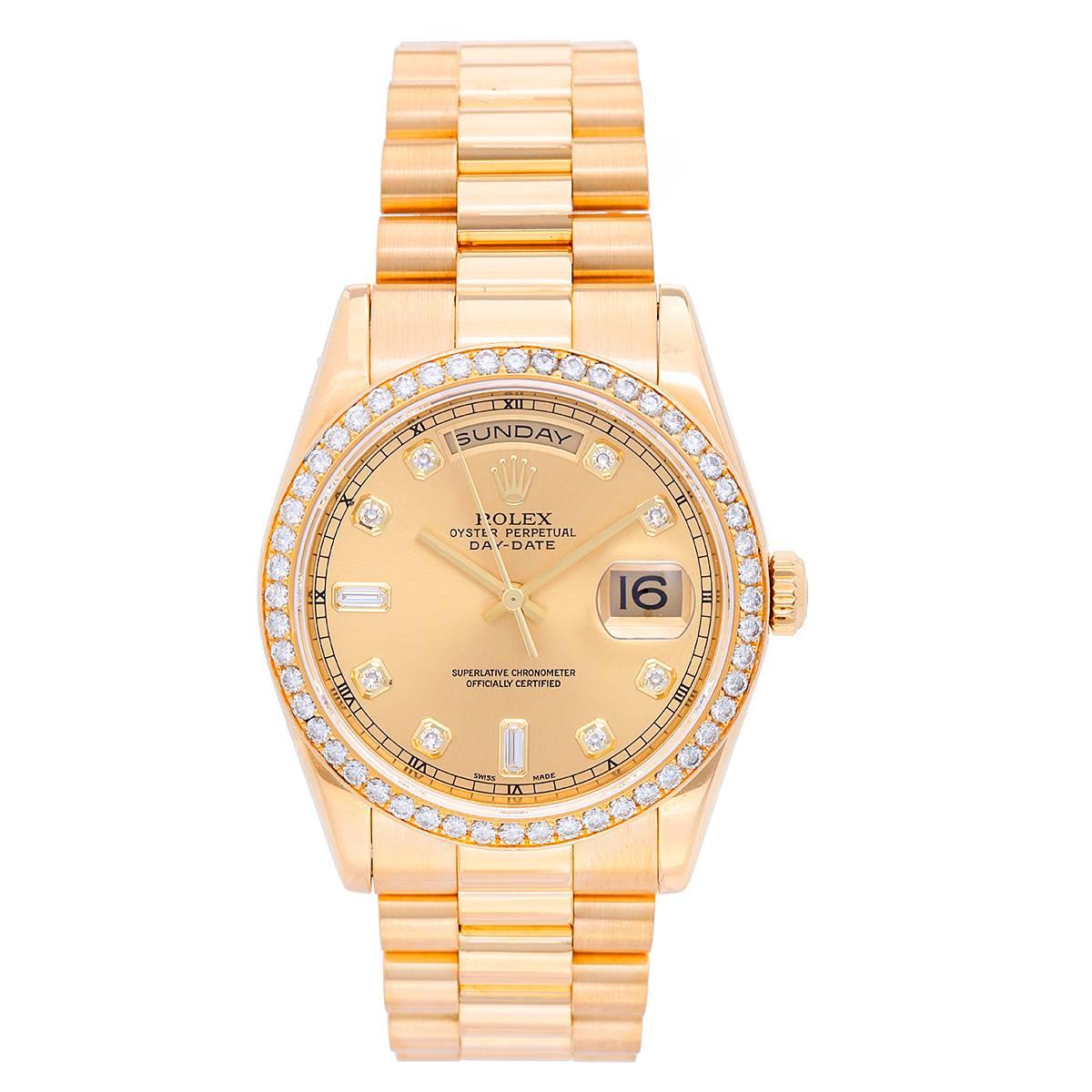 Rolex Yellow Gold Factory Diamonds President Day-Date Wristwatch Ref 11838