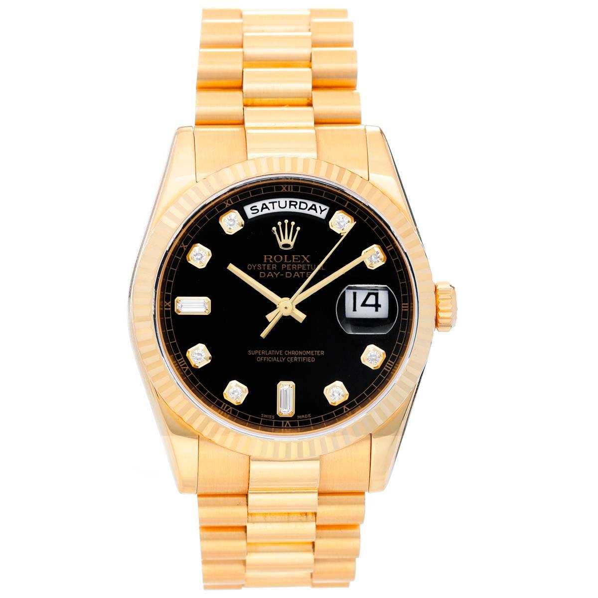 Rolex Yellow Gold President Day-Date Factory Black Dial Automatic Wristwatch