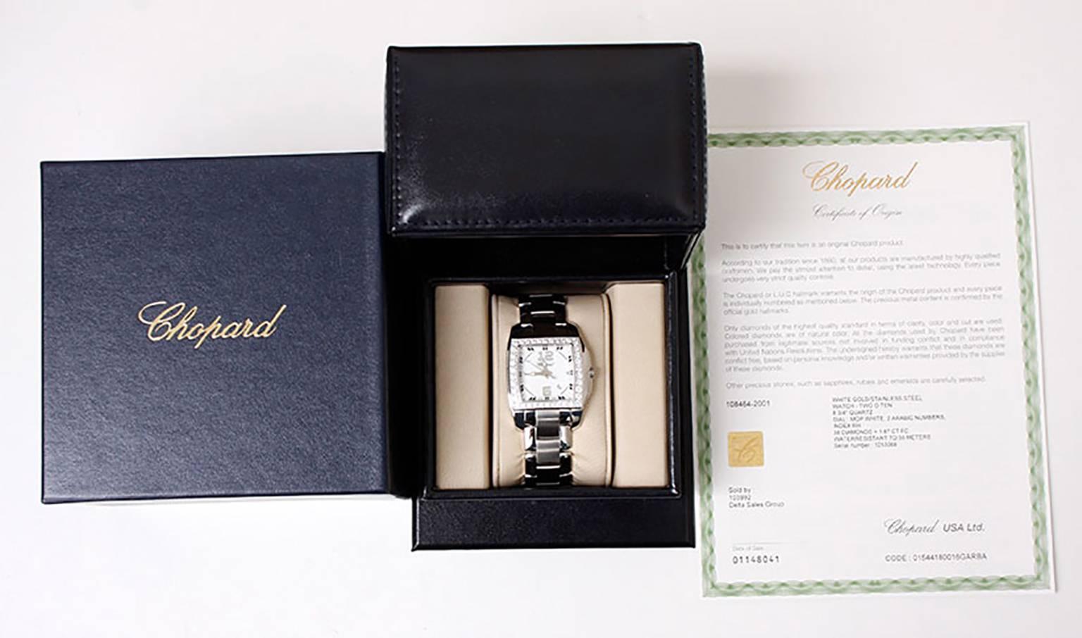 Chopard White Gold Stainless Steel Diamond Two O Ten Quartz Wristwatch  In Excellent Condition In Dallas, TX