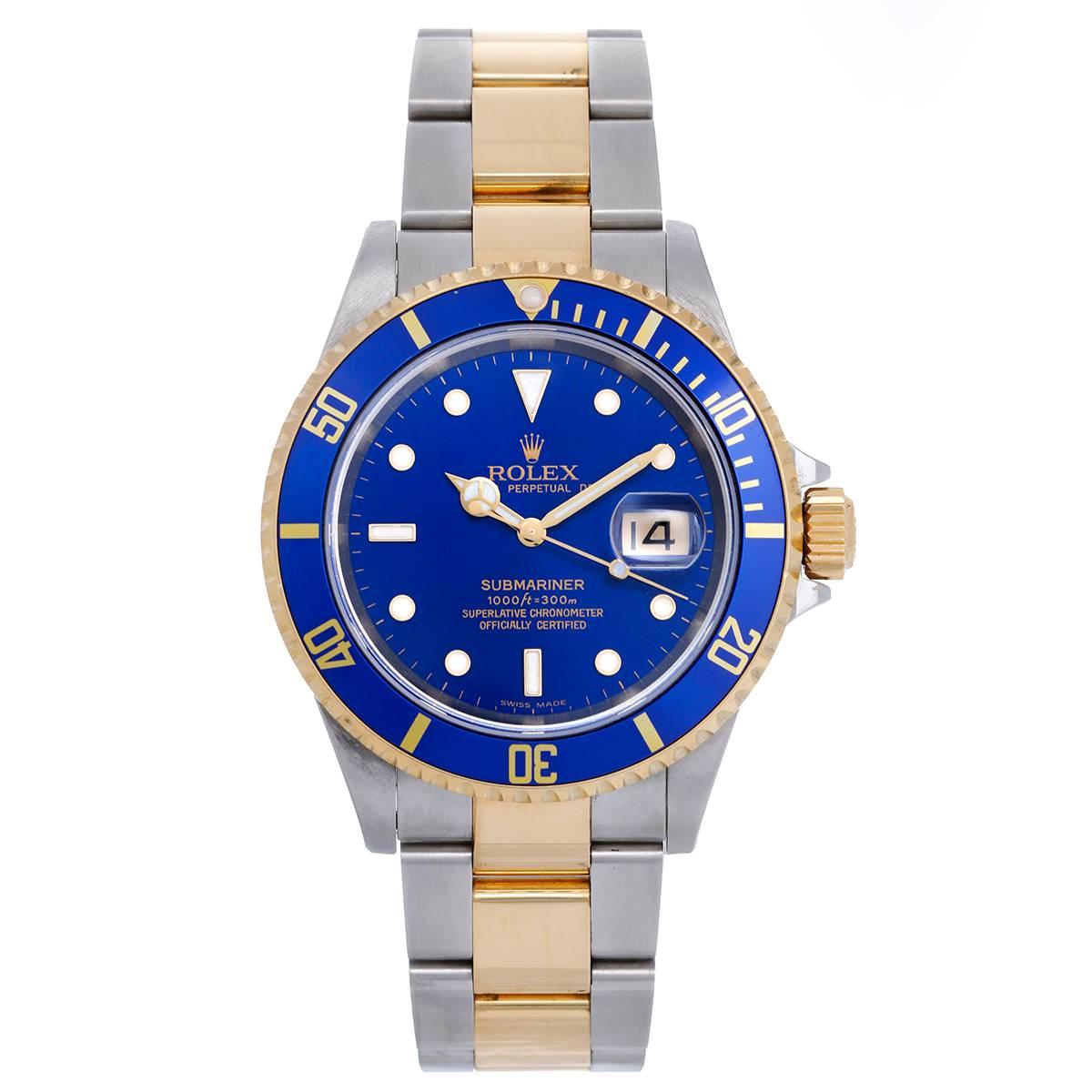 Rolex Yellow Gold Stainless steel Submariner Blue Dial Automatic Wristwatch  