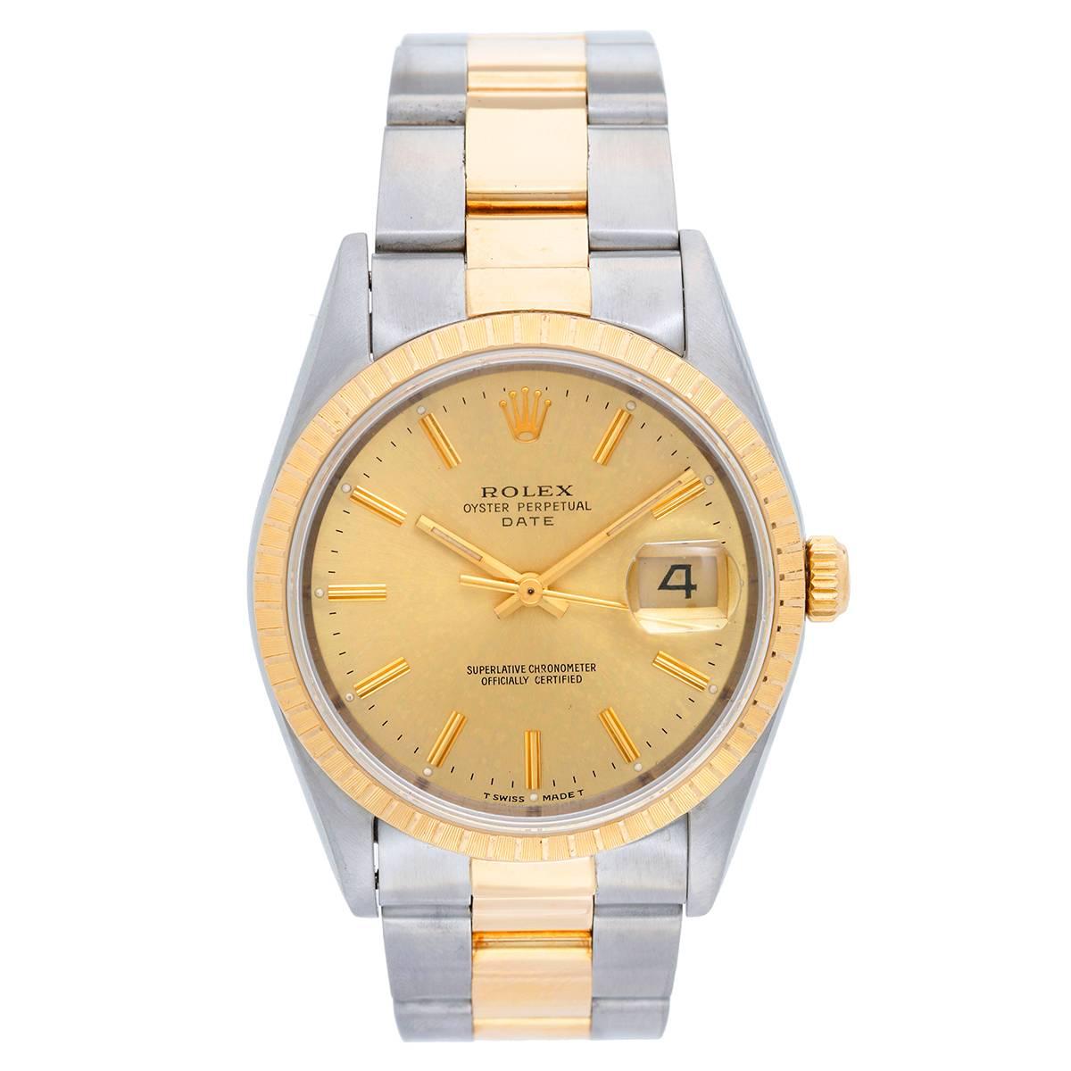 Rolex Stainless Steel Yellow Gold Date Champagne Dial Automatic Wristwatch 15223