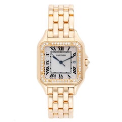 Retro Cartier Yellow Gold Diamond Bezel Panther Quartz Wristwatch