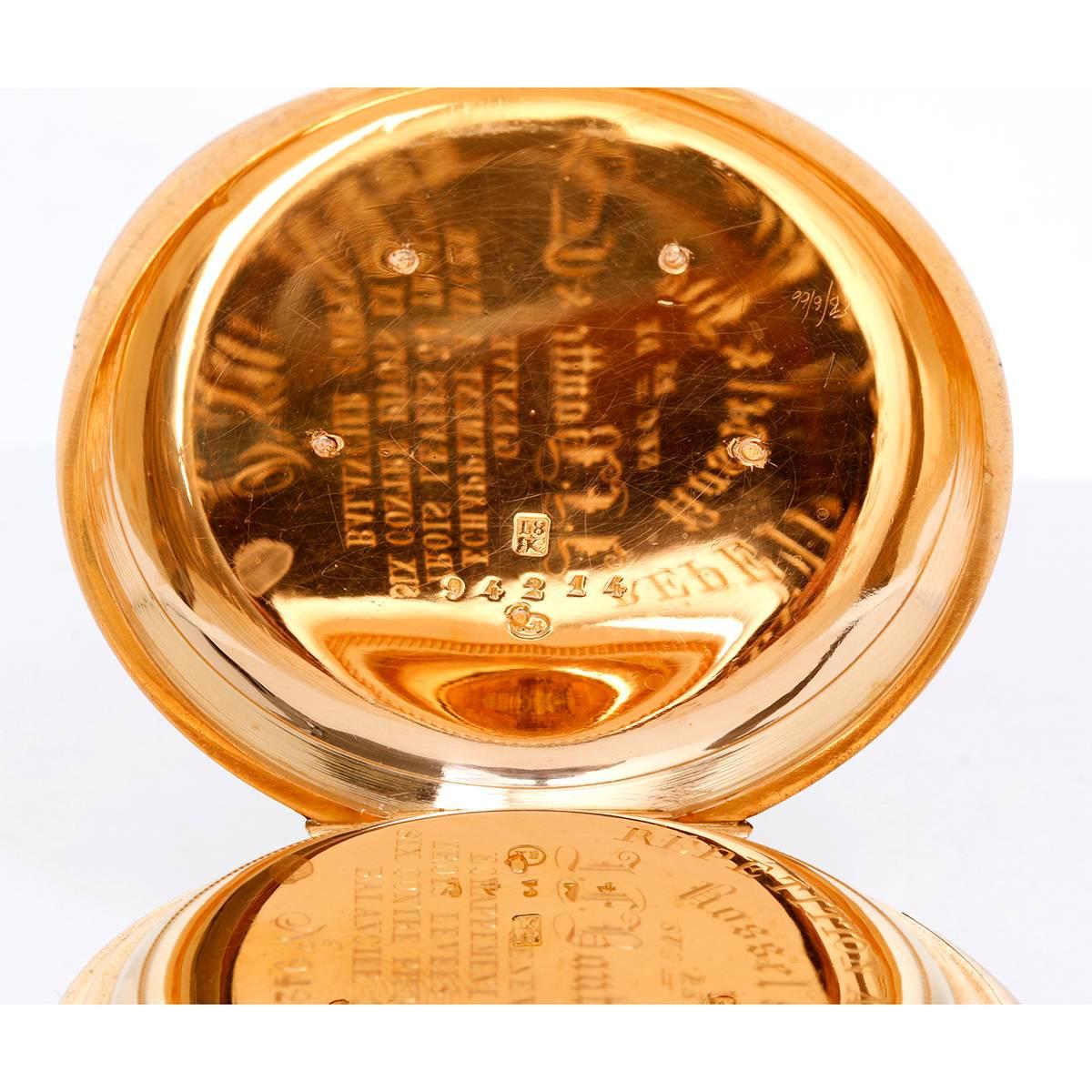 Russel & Fils Retailed by J. F. Bautte & Co. Yellow Gold Pocket Watch, c1877 1