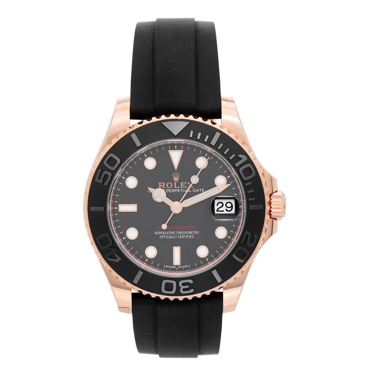 Rolex Rose Gold Everose Yacht-Master Black Rubber Strap Automatic Wristwatch