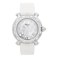 Retro Chopard White Gold Stainless Steel Happy Sport Snowflake Quartz Wristwatch