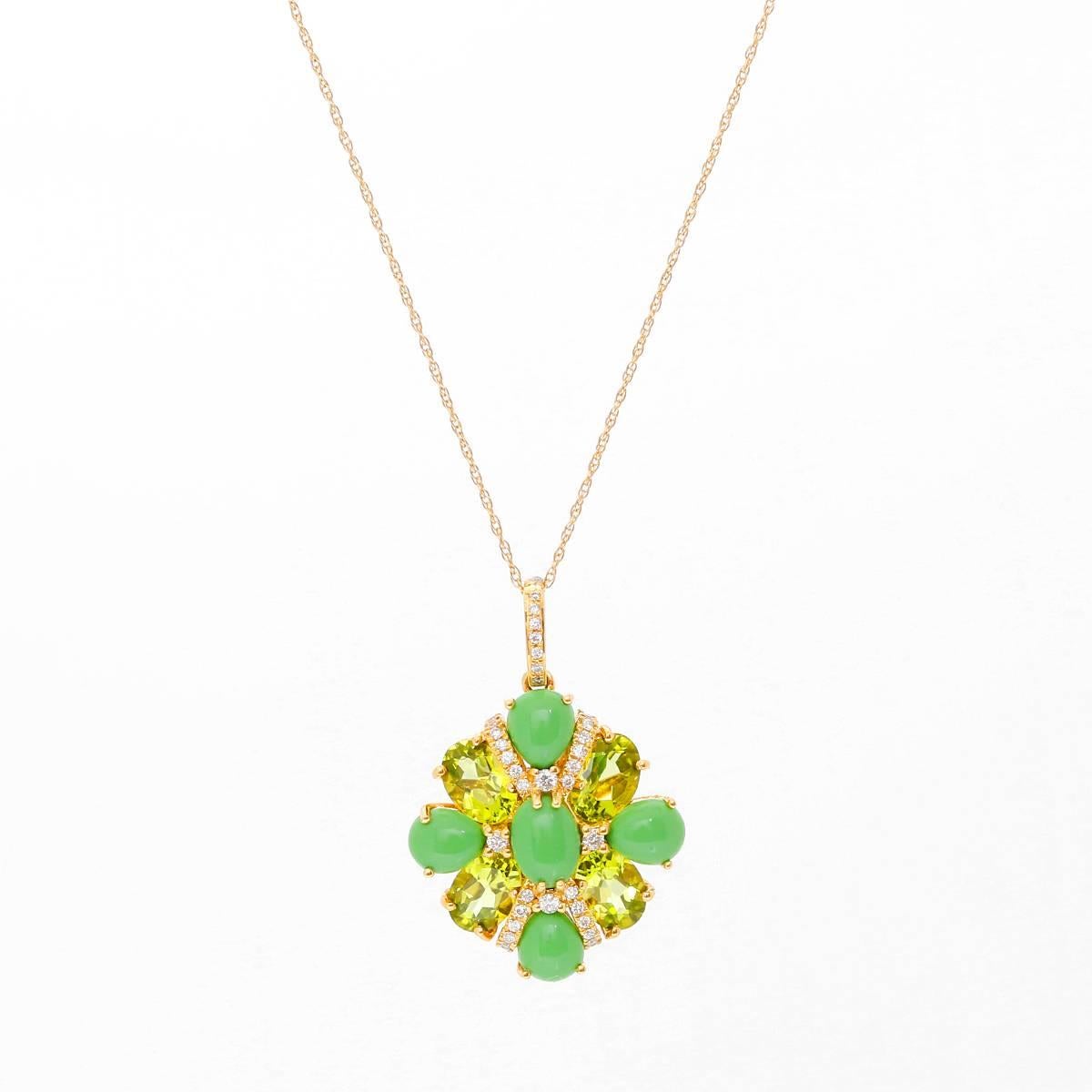 Peridot, Green Turquoise and Diamond Necklace In Excellent Condition For Sale In Dallas, TX