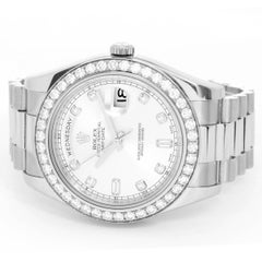 Rolex White Gold Diamond President Day-Date II Automatic Wristwatch Ref 218349