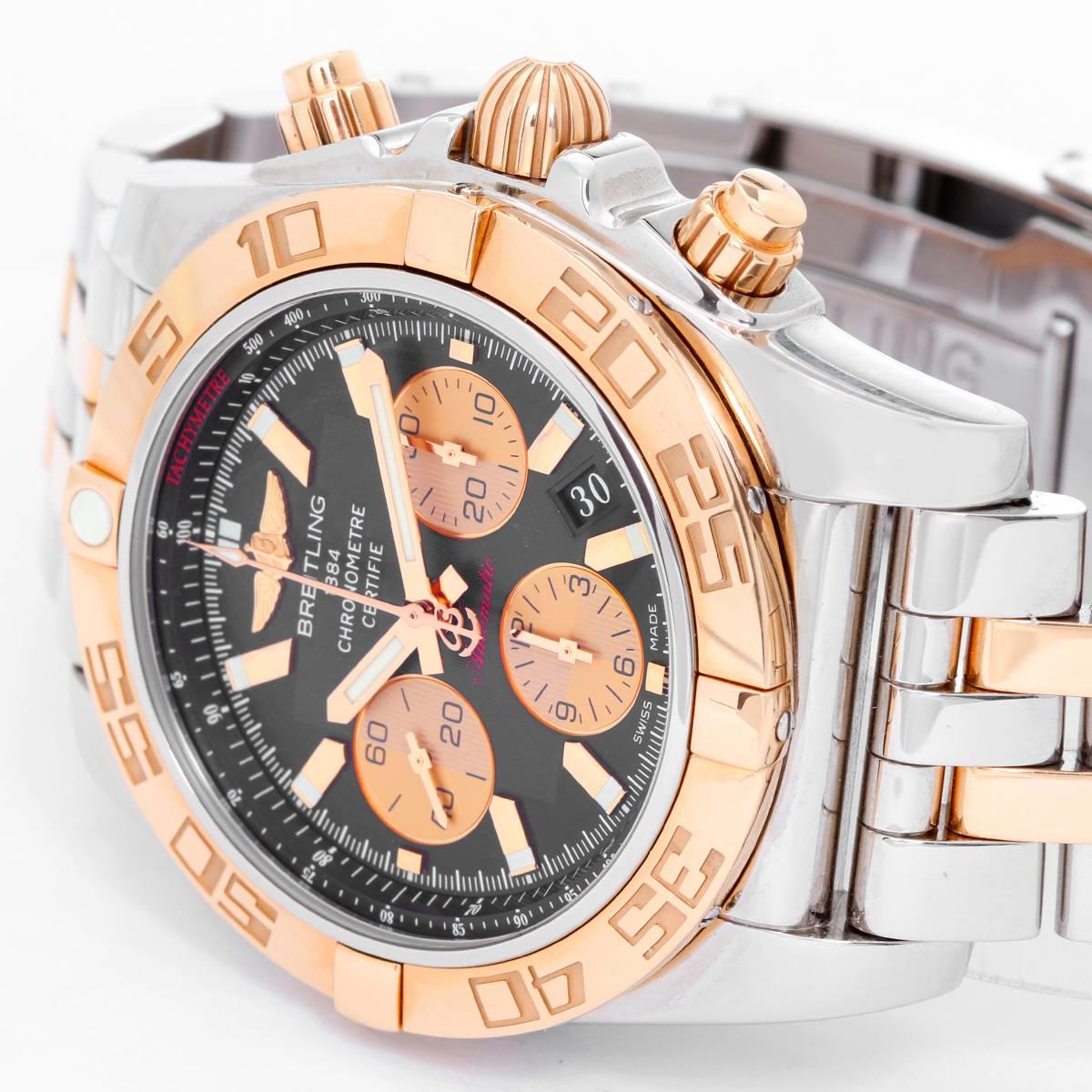 Breitling Chronomat 44 Rose Gold and Stainless steel CB0110 -  Automatic. Stainless Steel and Rose Gold Case ( 44 mm ). Black dial with stick hour markers; Champagne sub dials. Breitling Stainless Steel and Rose Gold bracelet. Pre-owned with box and