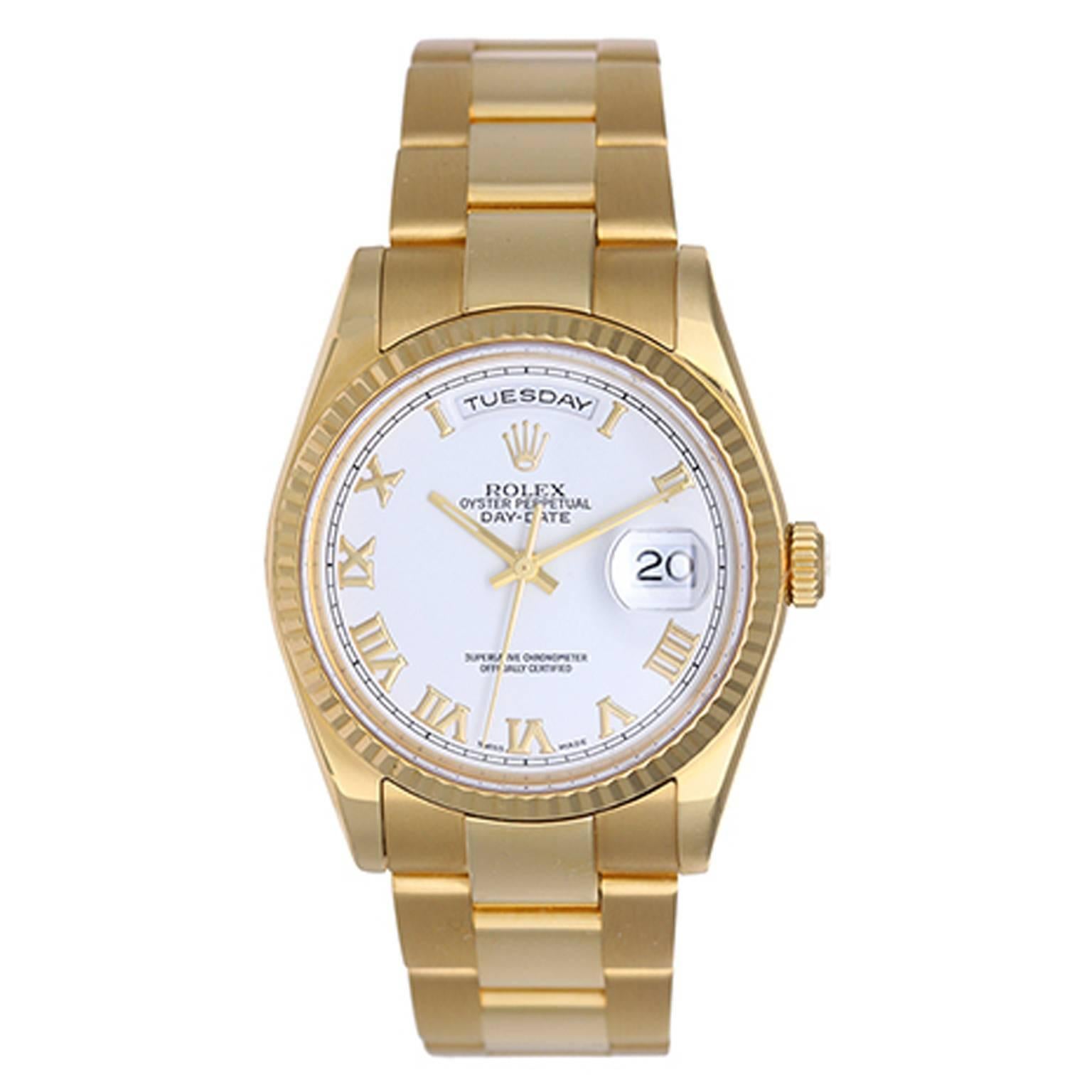Rolex yellow Gold President White Roman Dial Day-Date Wristwatch ref 118238 