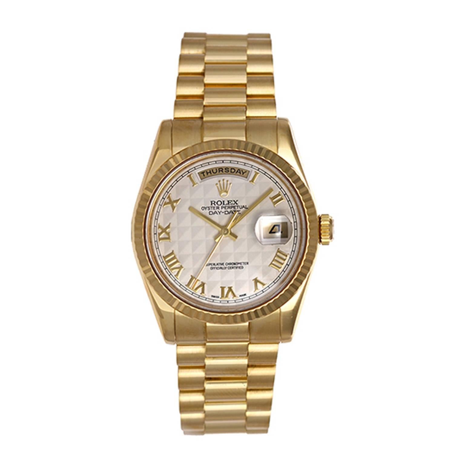 Rolex yellow gold President Ivory Pyramid Dial Day-Date automatic Wristwatch  