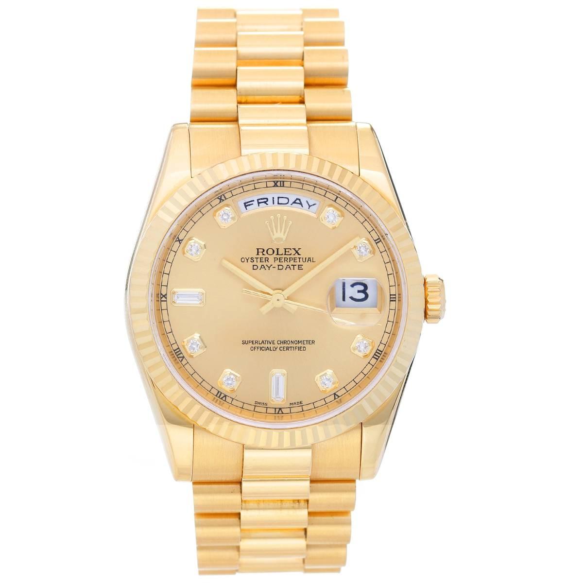 Rolex yellow gold Diamond President Day-Date Wristwatch Ref 118238