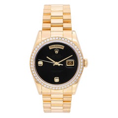 Retro Rolex Yellow Gold Black Onyx President Day-Date Automatic Wristwatch Ref 118348