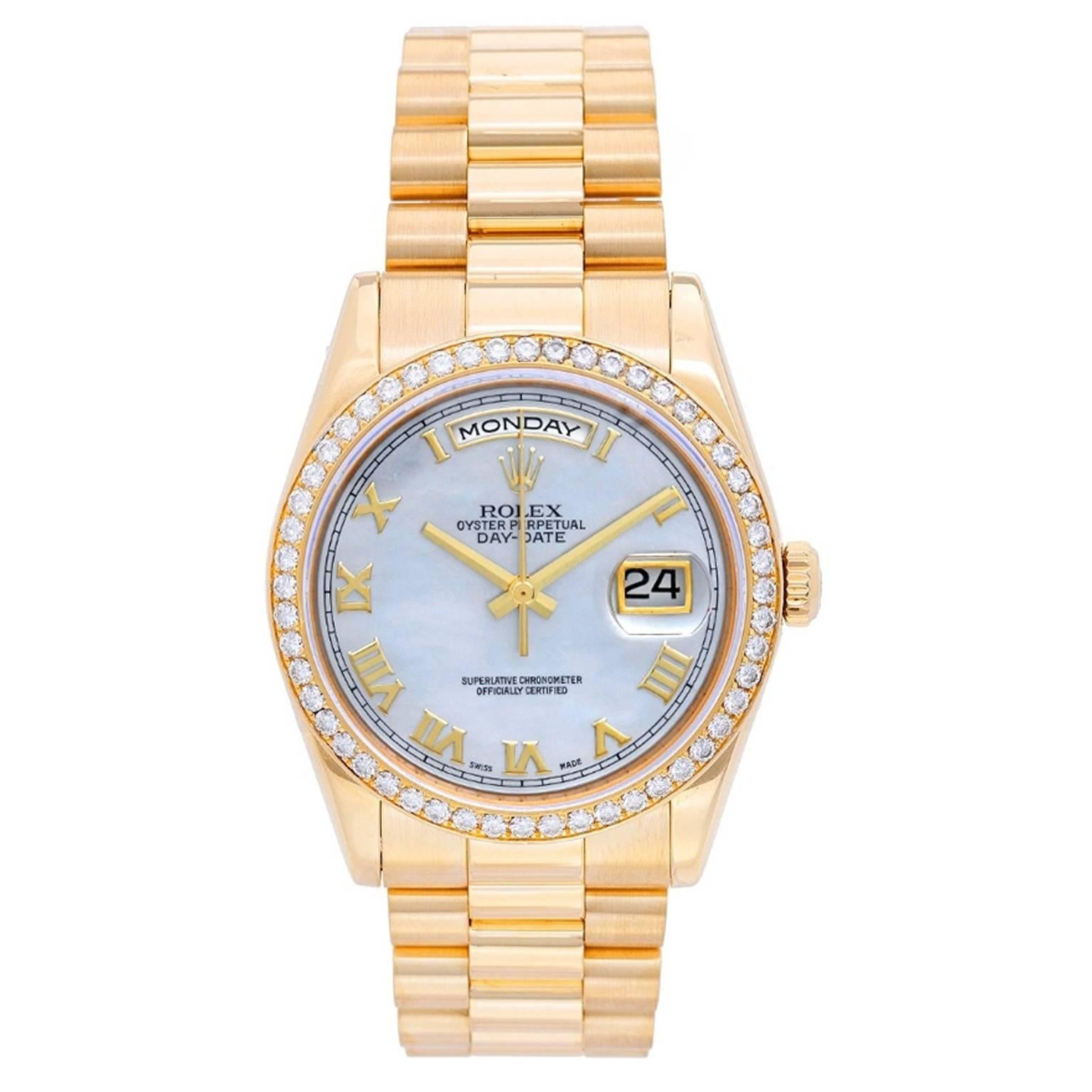 Rolex yellow gold President Day-Date Factory Mother-of-Pearl wristwatch