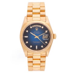Rolex yellow gold Day-Date Blue Vignette Dial President Automatic Wristwatch